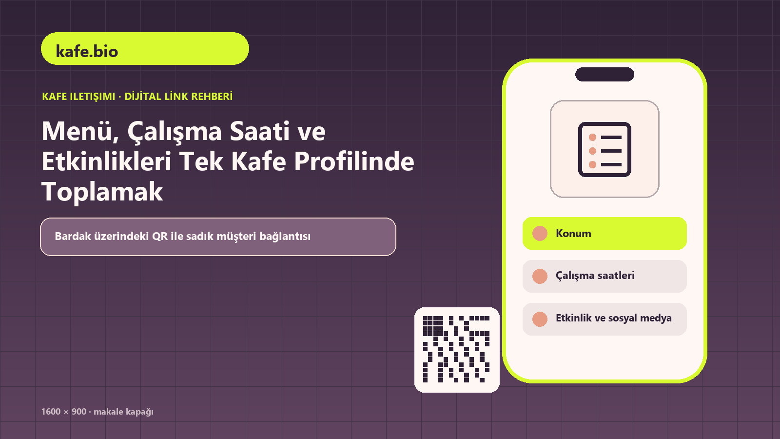Menü, Çalışma Saati ve Etkinlikleri Tek Kafe Profilinde Toplamak için içecek ve yiyecek menüsü, konum, çalışma saatleri içeren kapak görseli